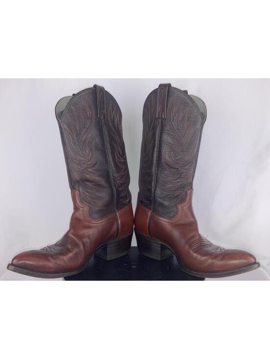 Men’s Size 9 D Vintage Dan Post Two Tone Brown Leather Cowboy Boots 6884 USA main image 2
